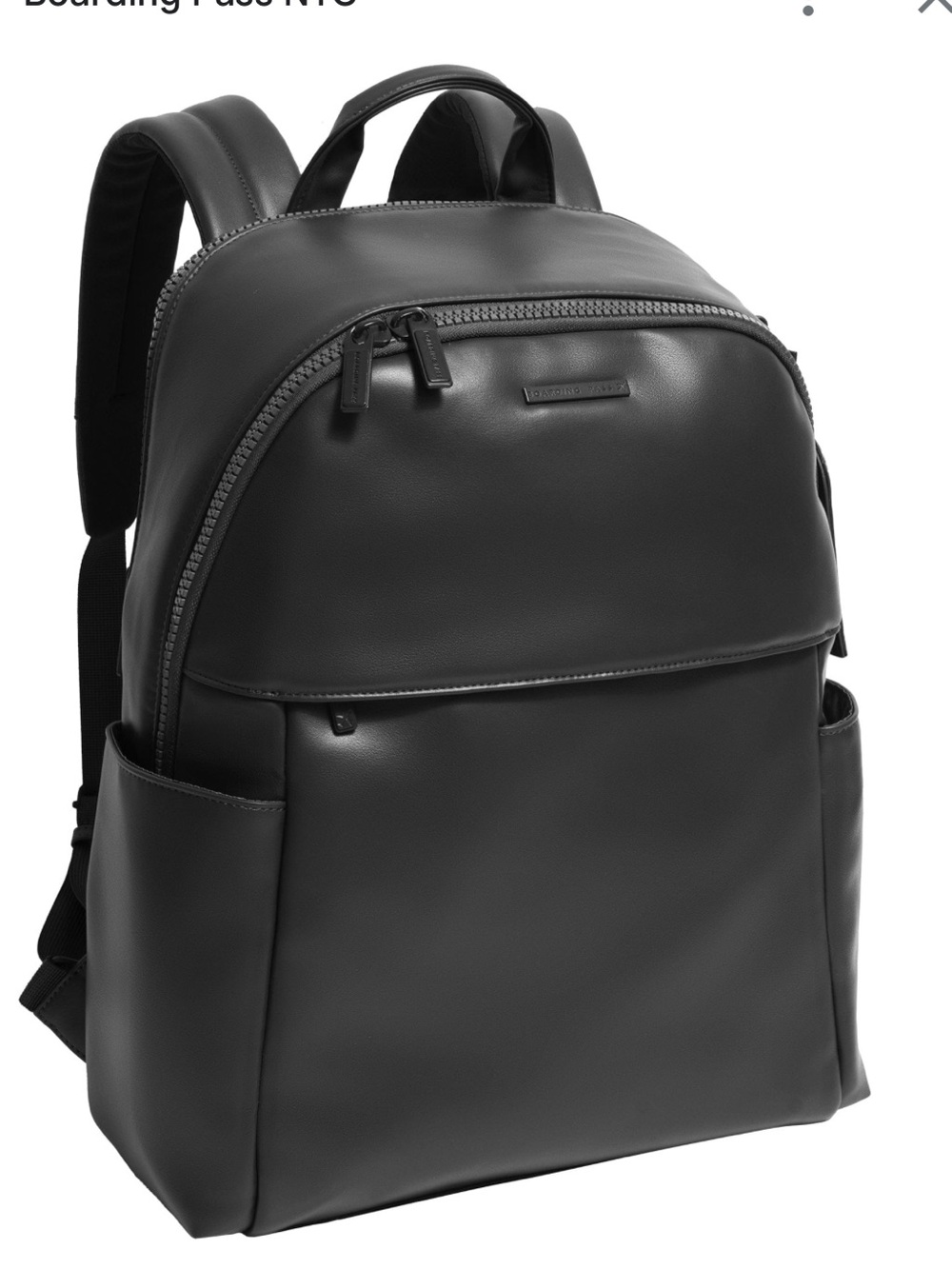Boarding Pass Sleek Black Vegan Leather Backpack with Padded Straps New